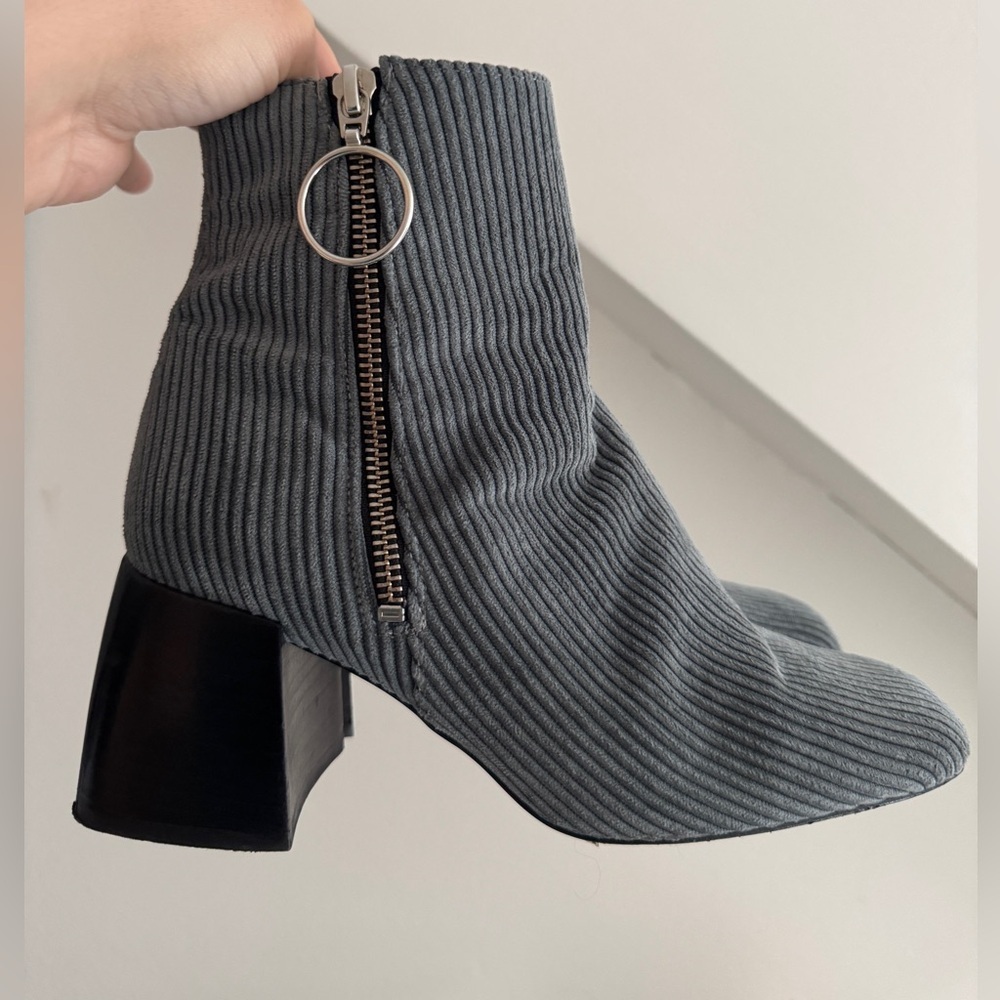 Free People Gray Corduroy O Ring Zip Block Heel Ankle Boots‎